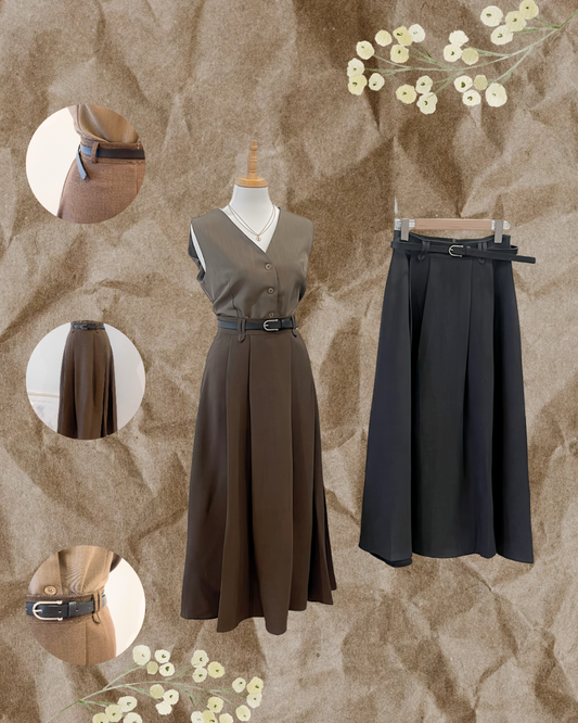 Lana Long Pleated Skirt (With Belt)